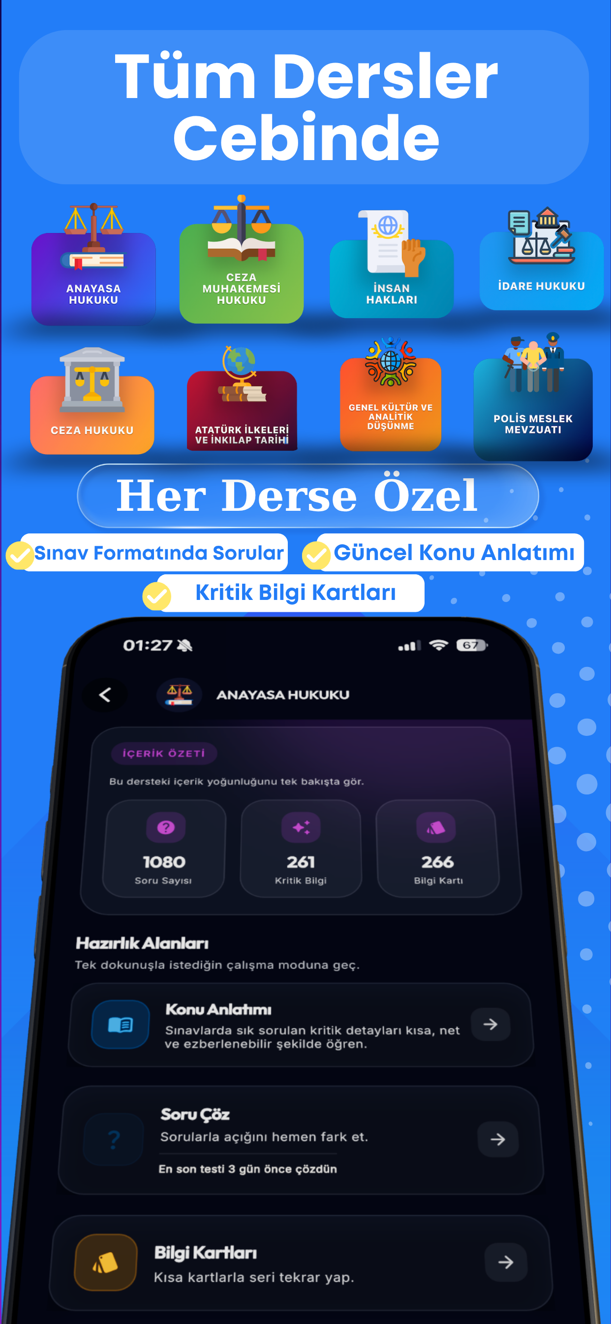 Dersler ve çalışma alanları ekranı