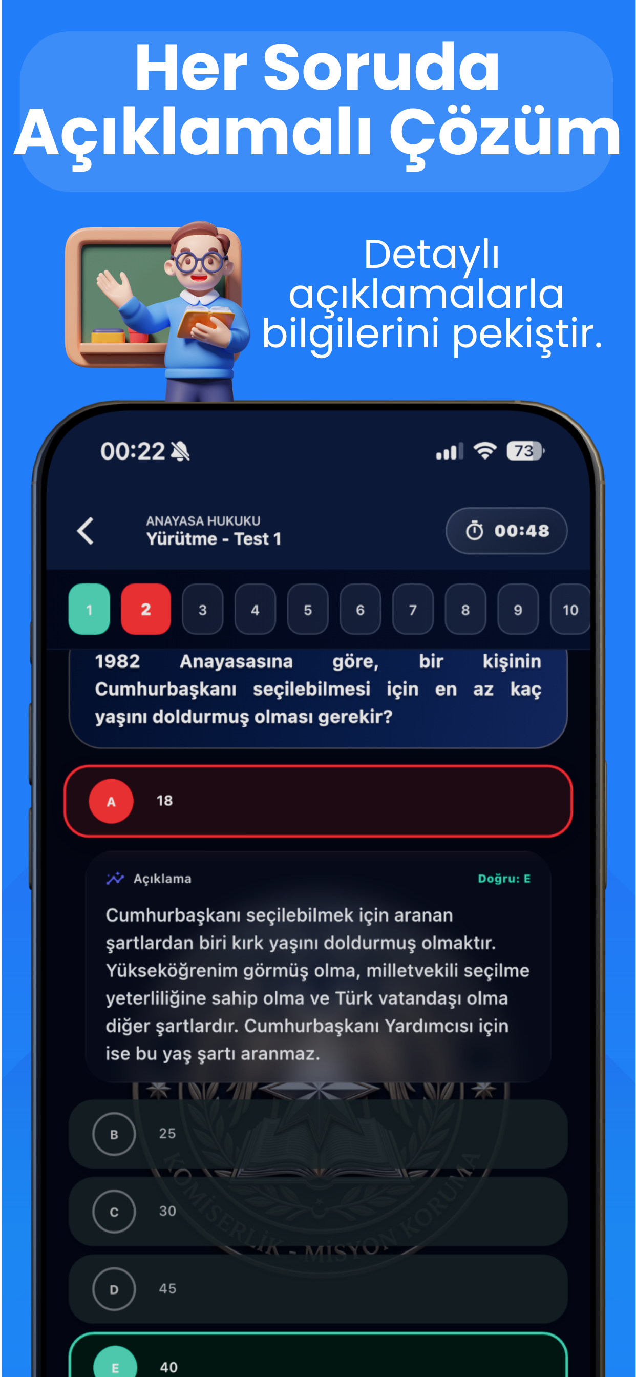 Açıklamalı soru çözümü ekranı